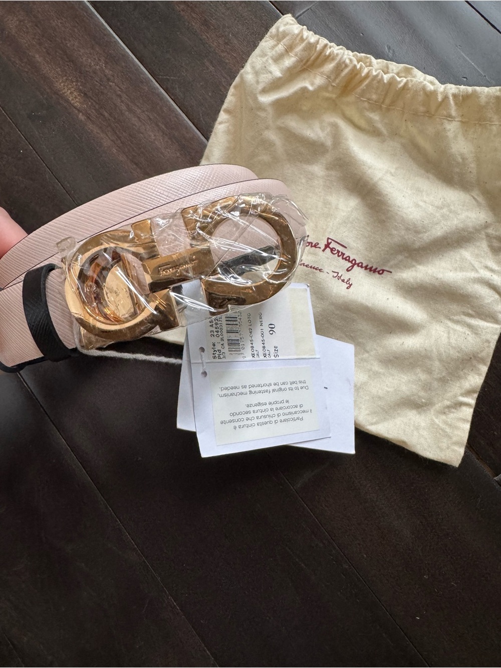 Salvatore Ferragamo Pink Leather Belt with Gold Gancini Buckle